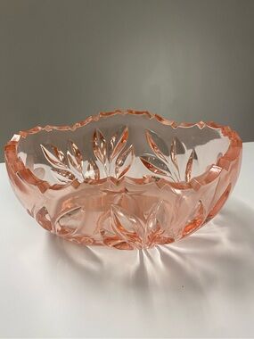 Blush Pink Glass Decorative Bowl - Elegant Leaf Cut Design